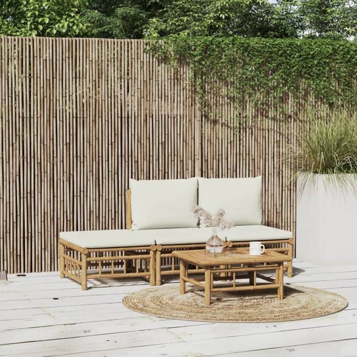 vidaXL Salon de jardin 4 pcs crème Bambou - vue 2