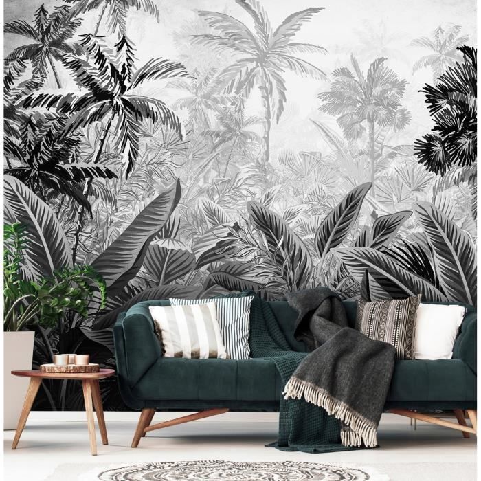 Papier Peint Intissé Lavable Mural Panoramique Jungle Noir - 368x254 cm ...