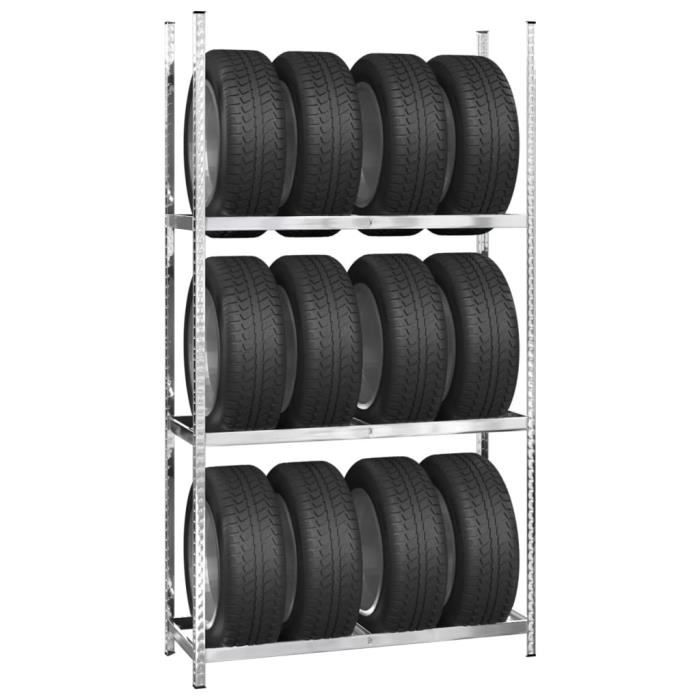 Étagère à Pneus VidaXL 3 Niveaux 110x40x200 Cm - Acier Galvanisé, Capacité 795 Kg, Pour Garage Et Atelier