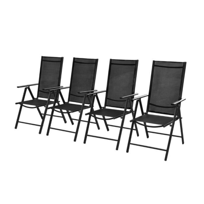 Chaises pliables de jardin 4 pcs Aluminium et textilène Noir Chaises pliables de jardin 4 pcs Aluminium et textilène Noir