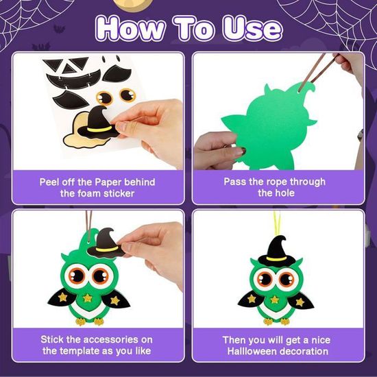 Kit Créatif Halloween 12 Pièces – Araignée, Chauve-souris, Citrouille… En Mousse EVA – DIY Enfant