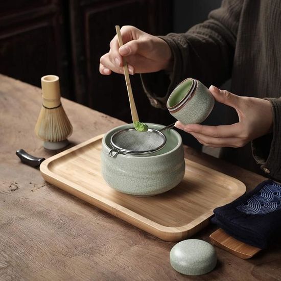 Kit Matcha 8 Pièces - Fouet, Bol, Tamis, Cuillère, Tasse, Chiffon, Pour Cérémonie Du Thé Japonais