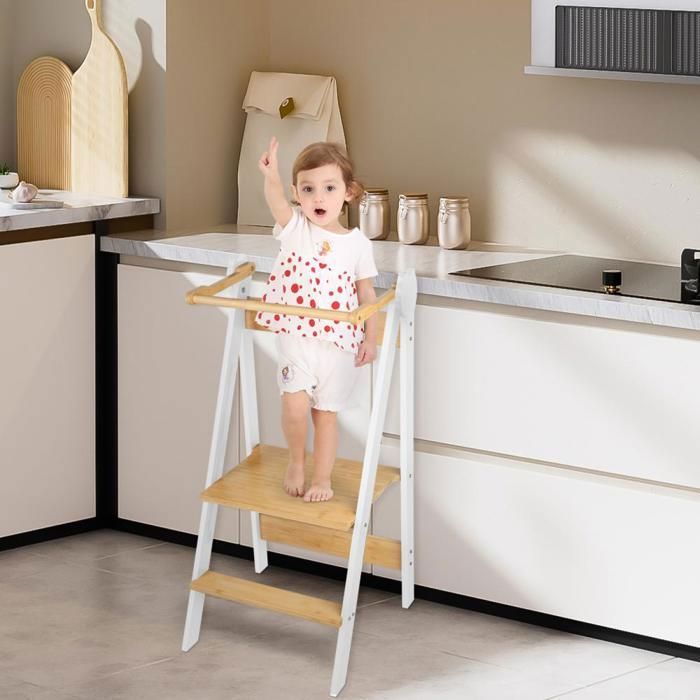 Tour Montessori Pliable Réglable En Hauteur Sur 3 étages, Facile à