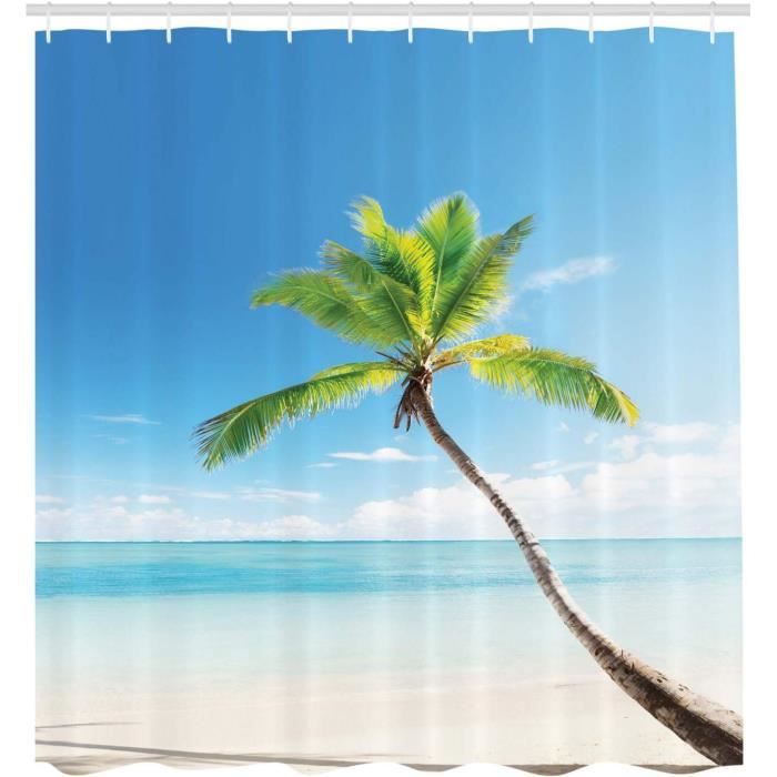 Rideau De Douche Océan Étroit : Ambiance Tropicale Avec Palmiers – 120x180 Cm – Polyester – Abakuhaus
