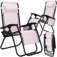 SPRINGOS® Chaise de jardin Chaise relax Chaise longue de plage avec appui-tête Porte-gobelet Accoudoirs Haut dossier - Rose-2