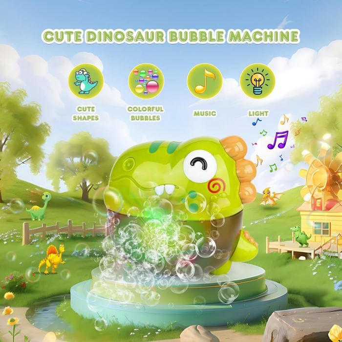 Machine à Bulles Dinosaure LED Pour Bain Bébé - Jouet Lumineux 1-4 Ans Avec Musique