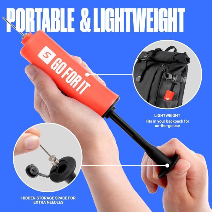 Pompe à Ballon Portable Avec Poignée - Kit Complet Aiguilles Et Tuyau, Pour Basketball, Football, Volleyball - 12