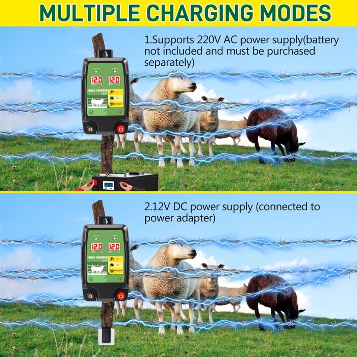 Électrificateur De Clôture 12V 5 Km – Pour Animaux (chevaux, Vaches, Moutons, Chiens), Sécurité élevée, Alimentation Multiple