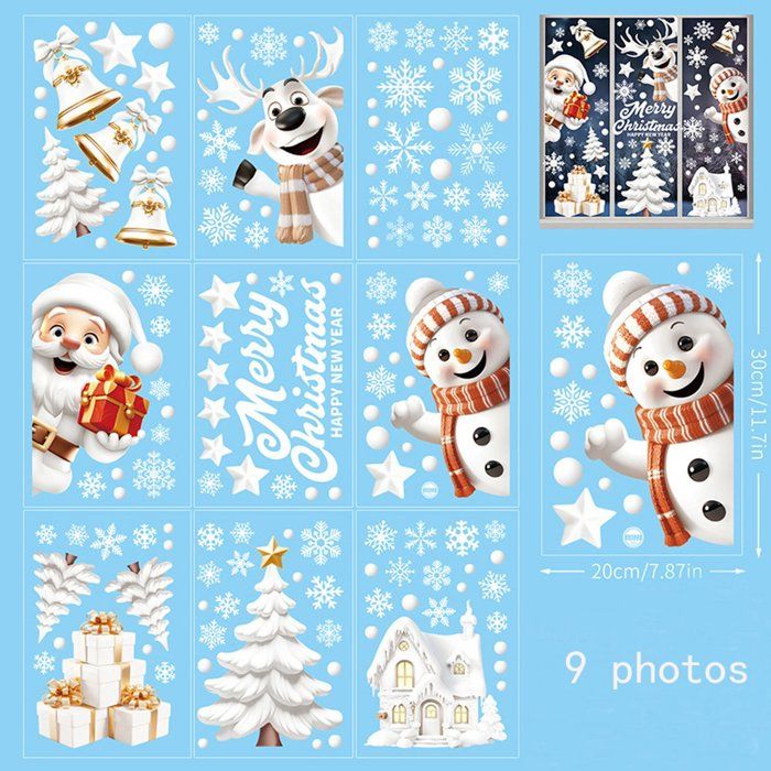 Autocollants Fenêtre Noël (lot De 9) - 20x30 Cm, Motifs Père Noël, Sapin, Pingouin - PVC Réutilisable, Rose