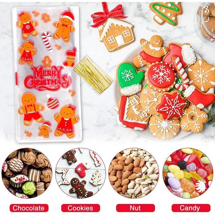 20 Sachets transparents à biscuits - Imprimé neige - Noël - Créalia