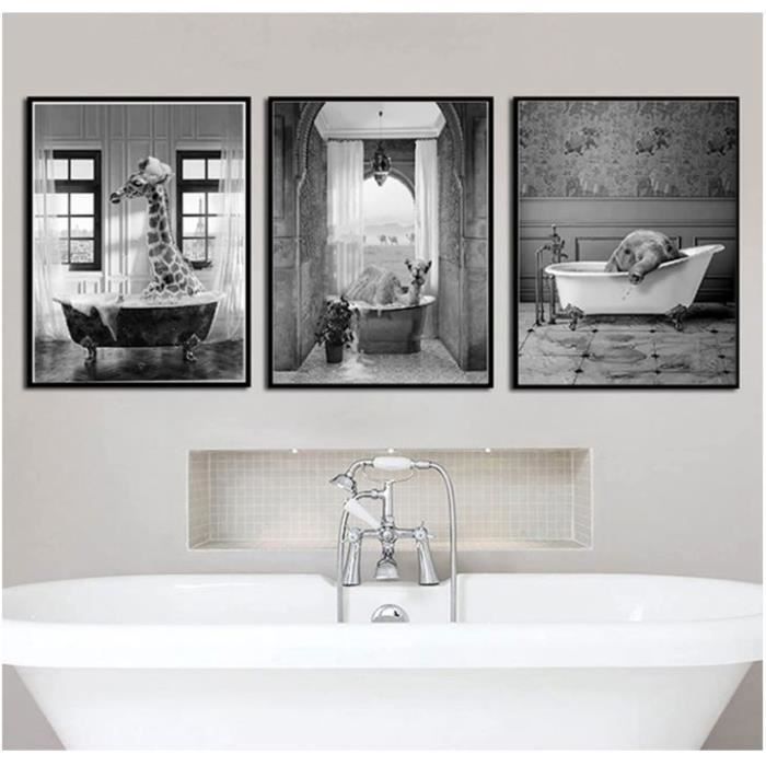 ERTLKP Lot de 4 tableaux en noir et blanc, pour salle de bain, WC,  baignoire, art mural, peinture sur toile, décoration d'intérieur, sans  cadre, motif