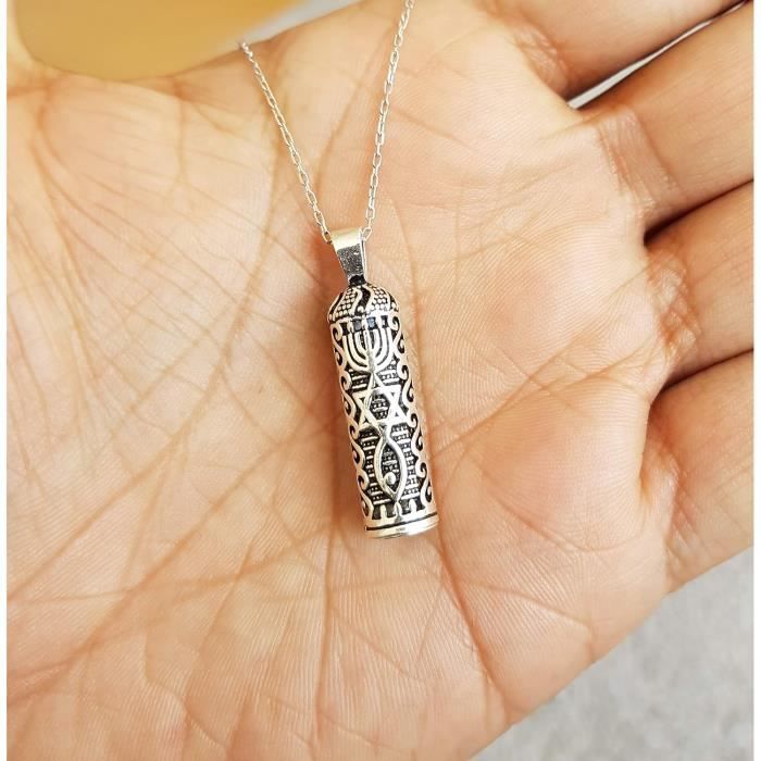 Pendentif Mezouza Filigrane Argent Sterling 925 Avec Collier 50cm - Fabriqué En Israël