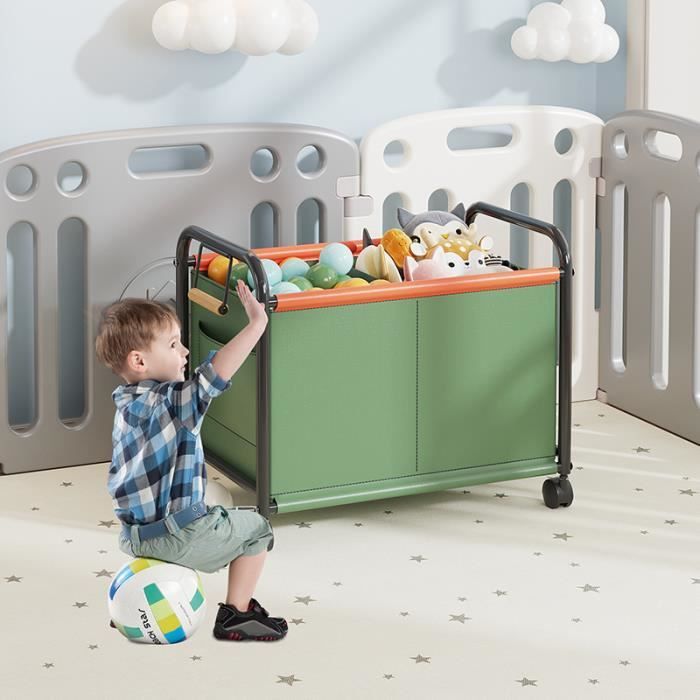 Boîte Rangement Jouets Enfants 83L - Motif Carreaux, Couvercle Velcro, Pliable, Pour Chambre