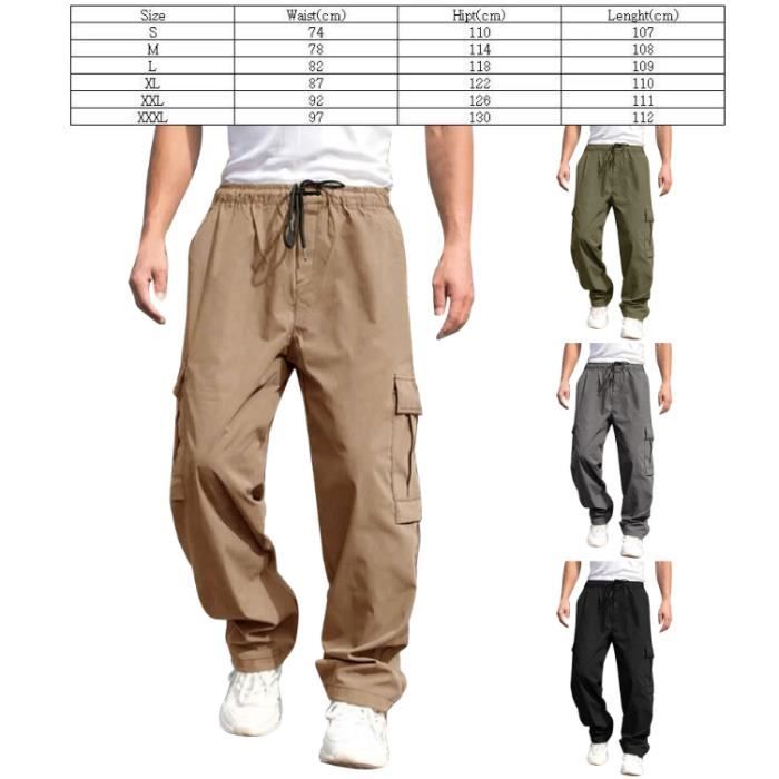 Pantalon Cargo Homme Multi Poches Regular Droit Taille Elastique Pantalon  de Travail Coton Couleur Unie Kaki - Cdiscount Prêt-à-Porter