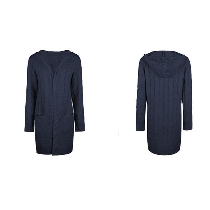 Cardigan Long Femme Minetom - Manches Longues Boutons Poches - Tricot Chaud Automne/Hiver