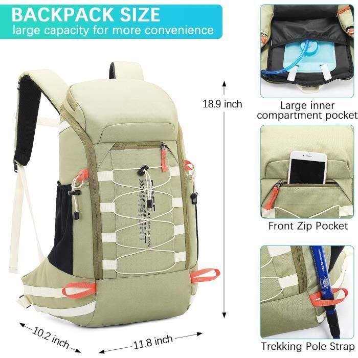 Sac à Dos Randonnée 50L Imperméable - Housse Pluie Incluse - Randonnée, Trekking, Voyage - Homme Femme
