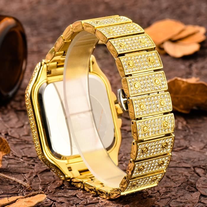Montre Homme Or Jaune Simulé Avec Diamants - Cadran 39mm, étanche 30m - Neuve Avec étiquette