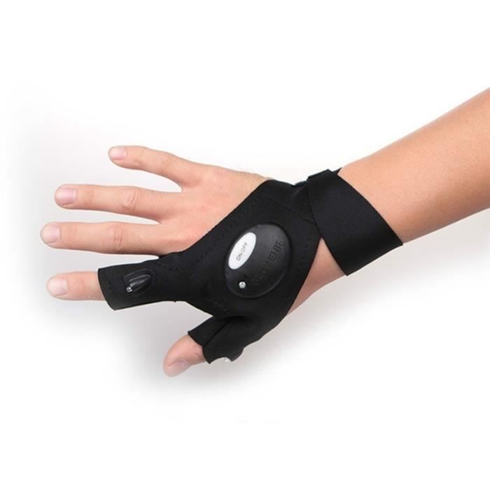 Gants Lumineux Pêche Et Bricolage - 1 Paire Noire - Taille Réglable - Cadeau Homme Idéal