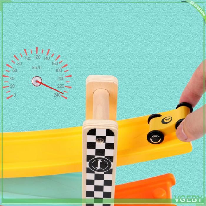 Rampe De Course En Bois – 4 Voitures Inclues – Circuit Click Clack – Développement Moteur Et Couleurs – Cadeau 1-5 Ans