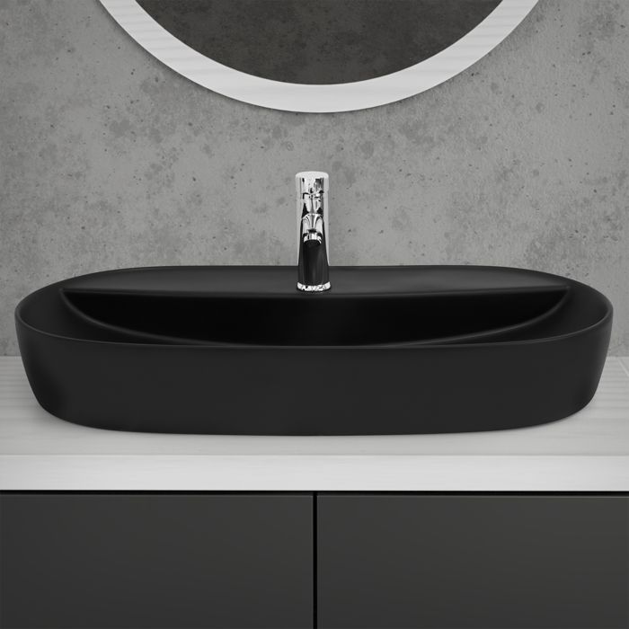 Lavabo En Céramique ML-Design Blanc Ovale 37.5x19cm - Montage Mural Ou Sur Plan - Trou Robinet à Droite
