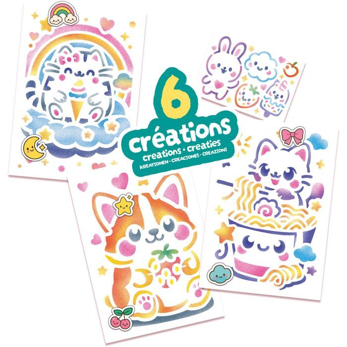 Lansay Blopens Set Activités Kawaii – 8 Feutres Effet Aérographe, 6 Pochoirs Réutilisables, 10 Feuilles – Dès 5 Ans – Créatif Fille