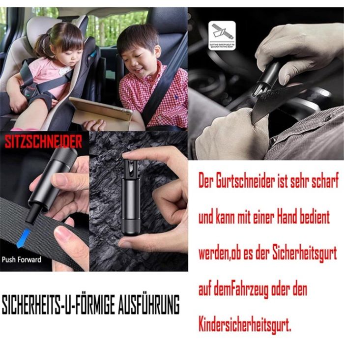 Safe Pro X Voiture – Lot 4 Outils D’Urgence Voiture – Marteau Brise-Vitre + Coupe-Ceinture – Évasion Rapide Accident & Submersion
