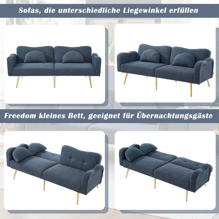 Canapé 2 places / Canapé-lit - dossier réglable et pieds en métal doré - 173 x 75 x 70 cm Peu encombrant et résistant - Beige - Maison