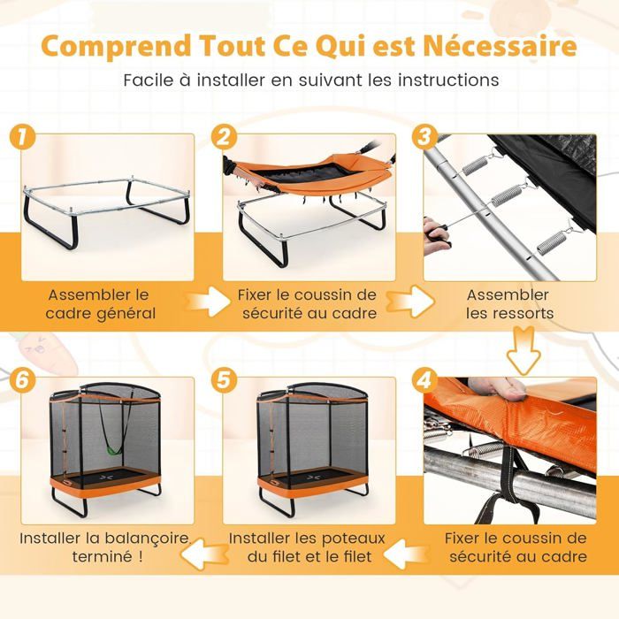 LIFEZEAL Trampoline enfant 3 en 1 avec balançoire amovible et barre horizontale, trampoline rectangulaire de jardin pour enfants, 190 x 124 x 222 cm, pour extérieur et intérieur (orange LIFEZEAL Trampoline enfant 3 en 1 avec balançoire amovible et barre horizontale, trampoline rectangulaire de jardin pour enfants, 190 x 124 x 222 cm, pour extérieur et intérieur (orange