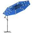 GOPLUS Parasol de Jardin Déporté D.300CM-Parasol Patio Inclinable 24 LED Solaire-Poteau Métallique avec Manivelle-Bleu(avec Base)-0