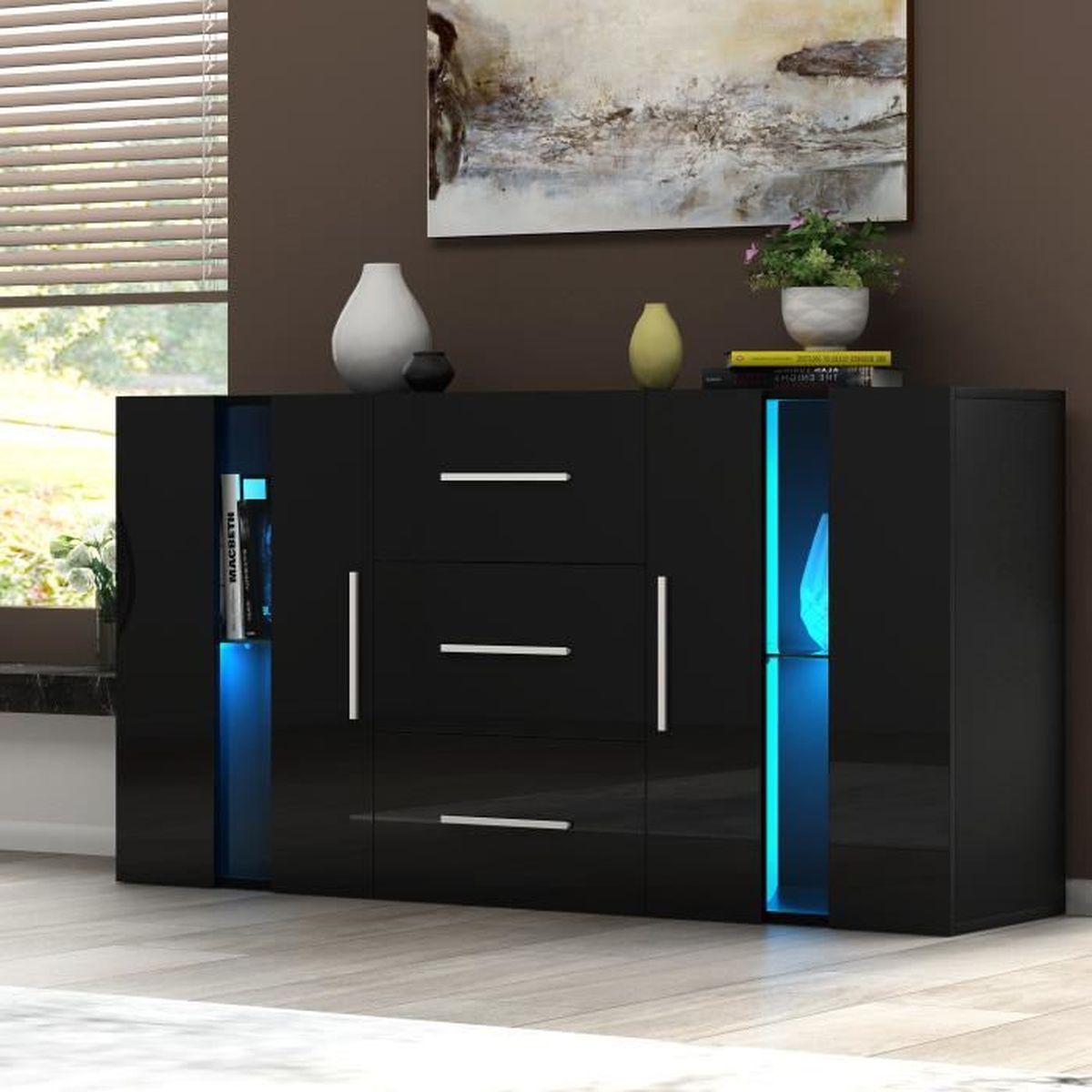 Liberte Commode De Chambre Style Contemporain Noir Avec Led L