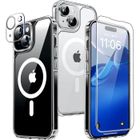 MASSILIA TECH Coque pour iphone 15 plus - 2x vitre verre trempé + 2x vitre caméra compatible magsafe transparent