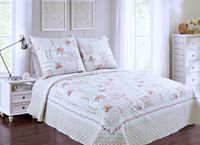 Couvre-lit Matelassé King Size 260x260cm + 2 Taies 65x65cm - Motif Imprimé Gris - Microfibre, Garnissage 250g/m² - Lavable 30°C
