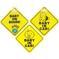 3Pcs Bebe A Bord Voiture,Jaune Bébé à Bord Signe pour Voiture,Avec Ventouse Sticker Baby on Board Autocollants D'avertissement
