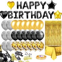 Anniversaire Ballon Jaune Kit Guirlande Happy Birthday, Nappe Jaune, Ballons étoile et Coeur, Confettis, Rideau à Franges
