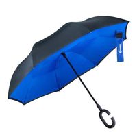 Glamore Parapluie Inverse Inversé Canne Automatique Grande Taille Etanche Anti UV Anti-Vent Revêtement Double Manche C Noir Bleu
