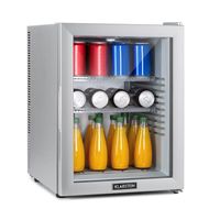 Mini réfrigérateur Klarstein Brooklyn 42 argent, porte vitrée LED, 42L, froid statique, dégivrage automatique