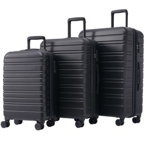 SET DE VALISES Set de valises 3 pièces - ML-XL - Coque rigide ABS - Motif rayé - avec serrure TSA et roues pivotantes à 360° - Noir