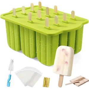Lot De 2 Moules à Glace En Silicone 4 Cavités + 100 Bâtonnets Bois | Sans BPA | Résistant -40°C à +230°C | Pour Sorbet, Pudding