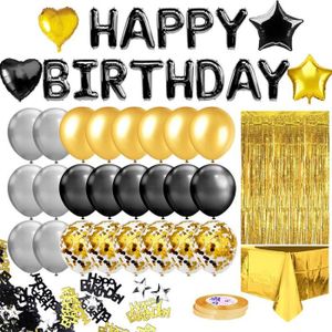 BOUGIE ANNIVERSAIRE Anniversaire Ballon Jaune Kit Guirlande Happy Birthday, Nappe Jaune, Ballons étoile et Coeur, Confettis, Rideau à Franges