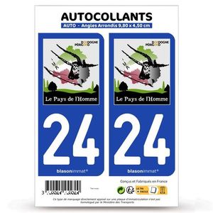 Autocollants Département 24 Dordogne - Lot De 2 Stickers Immatriculation 45x100mm