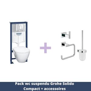 WC - TOILETTES WC suspendu - GROHE - Solido Compact - Sans bride - Double mécanisme de chasse - Blanc