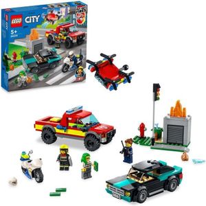 ASSEMBLAGE CONSTRUCTION LEGO 60319 City Fire Le Sauvetage Des Pompiers et La Course-Poursuite de La Police, Voiture Jouet, Camion de Pompiers et Moto