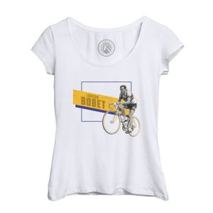 MAILLOT DE CYCLISME T-shirt Femme Col Echancré Blanc Louison Bobet Vintage Vélo France Cyclisme Tour