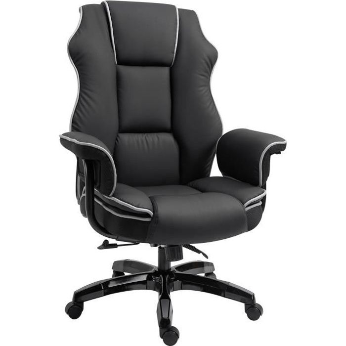 Vinsetto chaise de bureau fauteuil gaming hauteur réglable dossier  roulettes pivotantes repose-pied tissu en maille 58L x 72l x 108-118H cm  gris noir