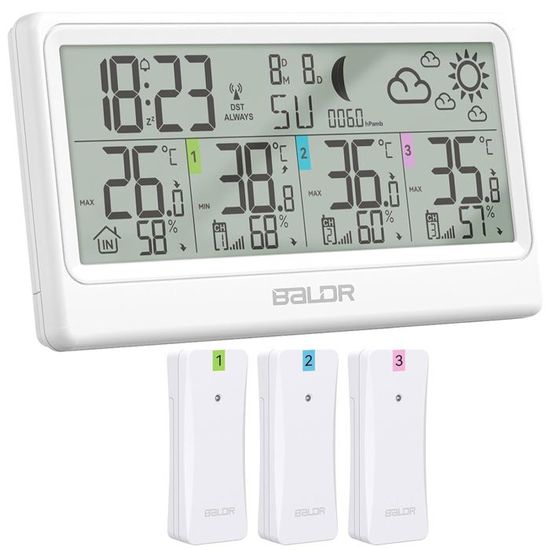 Station Météo Intérieur Extérieur Sans Fil Avec 3 Capteurs - Écran LCD 4,4", Portée 100m, Alertes - 4