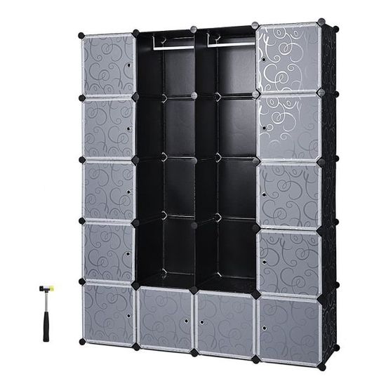 XXL Armoire Etagère de rangement en plastique Noire Imprimée 4 x 5