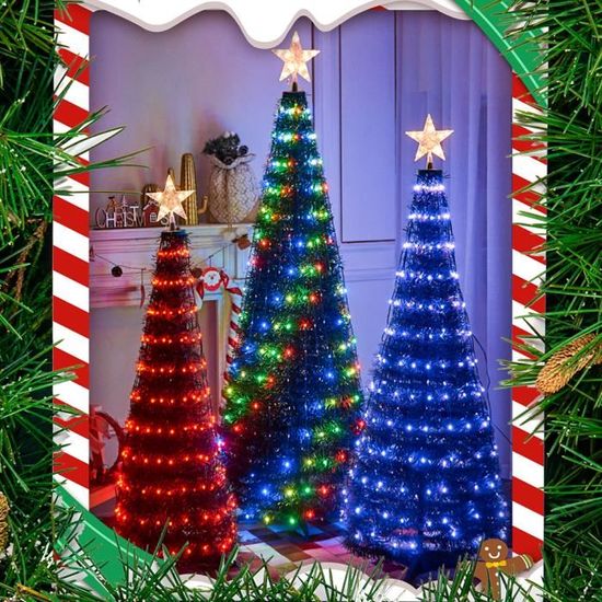 Sapin de Noël Artificiel Lumineux Pliant en PVC 120cm 186 LED 18