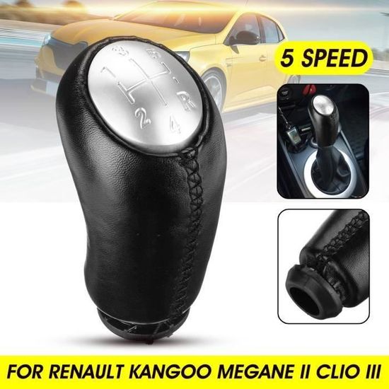Pommeau Levier Vitesses Renault - Cuir PU Motif Engrenage - Compatible Clio III, Megane II - Noir/Rouge/Blanc