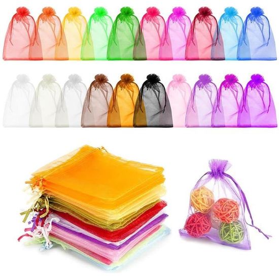 100 Sachets Cadeaux En Organza Avec Cordon - 7x9 Cm - Idéal Pour Mariages, Anniversaires Et Fêtes - Multicolore