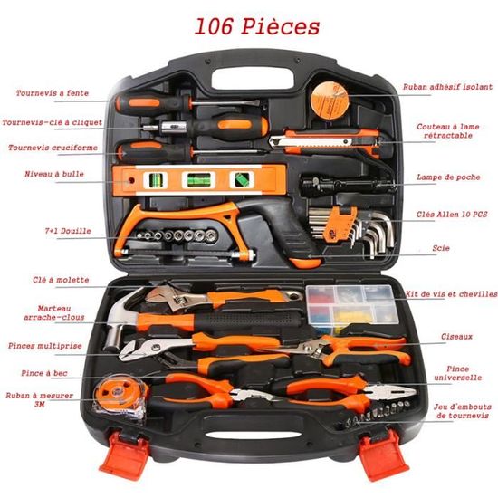 Kit De 56 Outils TRIZERATOP – Cliquet, Tournevis, Pinces, Marteau, Scie, Rangement Inclus
